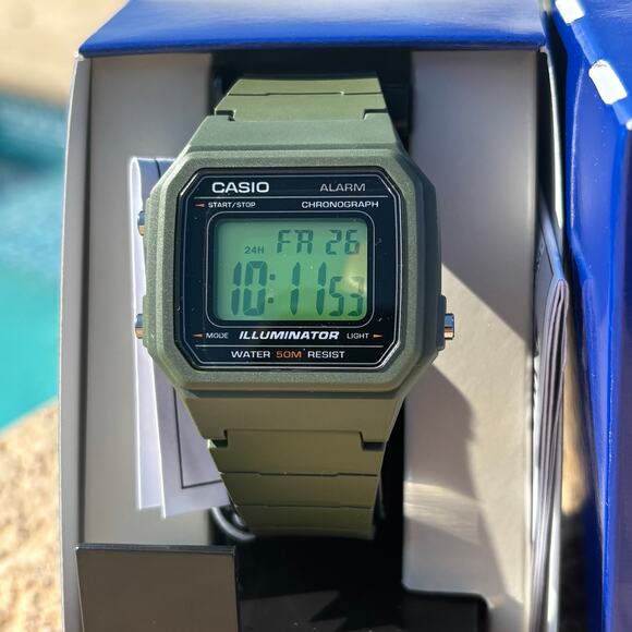 Casio W-217H Mod Green Gel Filter Green Case and Silicone Strap 50m Digital NIB - Picture 17 of 17